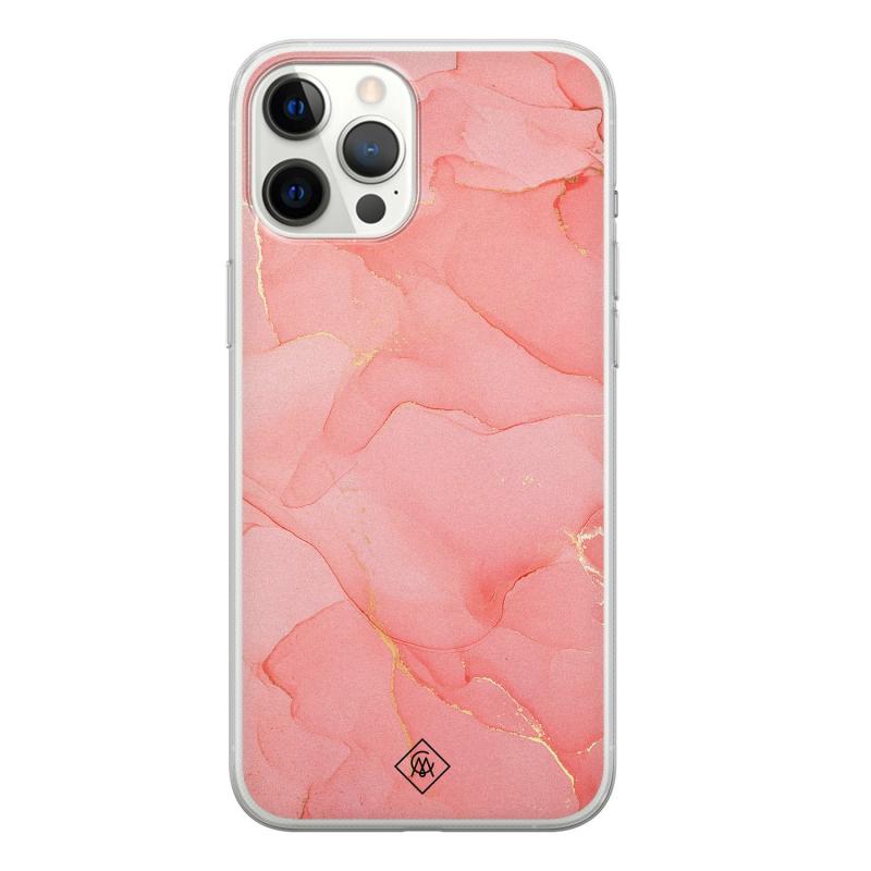 iPhone 12 Pro Max siliconen hoesje - Marmer roze