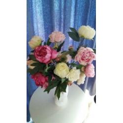 Kunstbloemen, boeketten incl. vazen