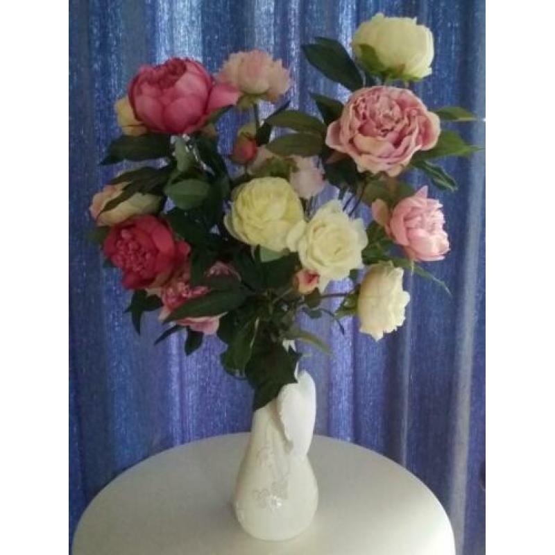 Kunstbloemen, boeketten incl. vazen