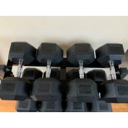 Hex dumbellset 37,5-50kg plus rek