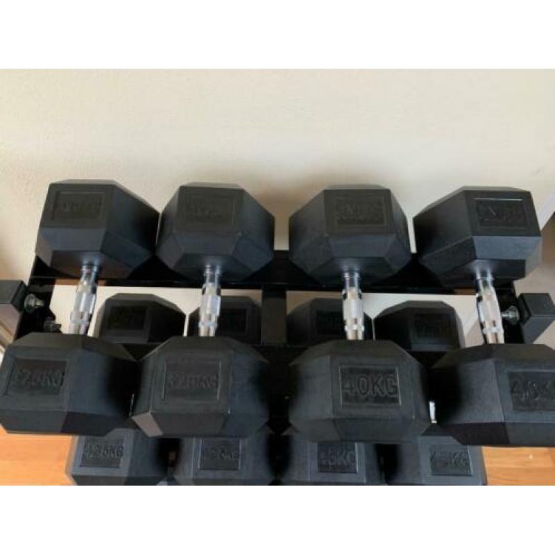 Hex dumbellset 37,5-50kg plus rek