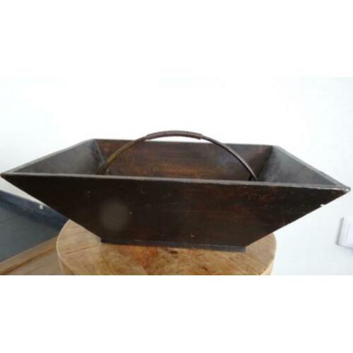 Houten fruit / schaal met metalen handvat