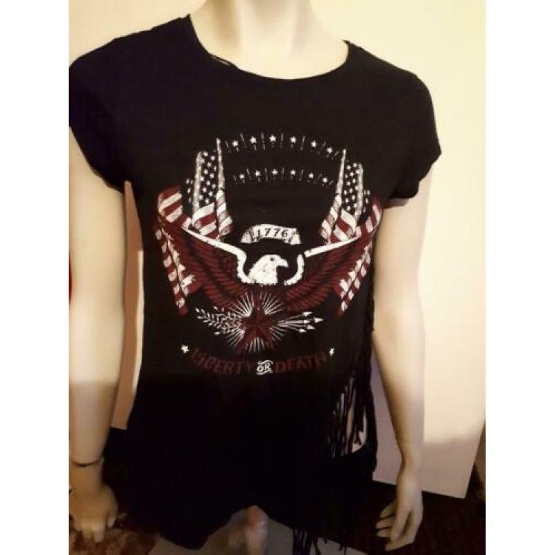 Nieuw stoer shirt maat S zwart franjes
