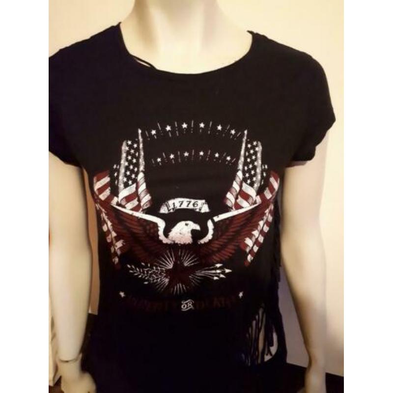 Nieuw stoer shirt maat S zwart franjes