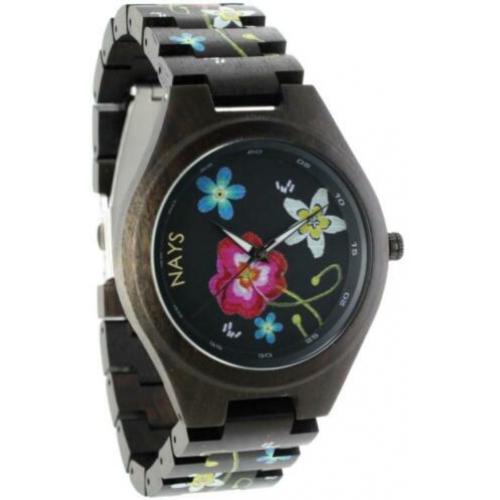 NAYS - Houten Unisex Horloge - Flower Power - Ø 43mm -99EU