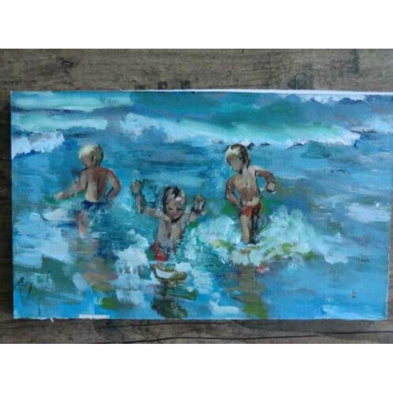 Schilderij Kinderen spelend in Zee