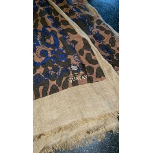 Grote shawl Gustav bruin beige blauw ZGAN sjaal 135 x 195 cm