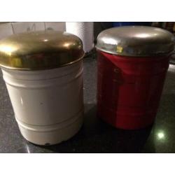 Emaille brocante koffie- en suiker bussen