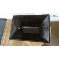 Houten fruit / schaal met metalen handvat