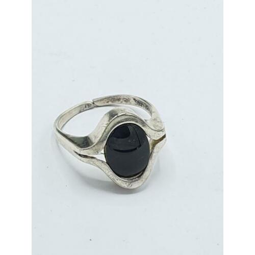 Vintage Deense Design Ring Met Onyx Steen