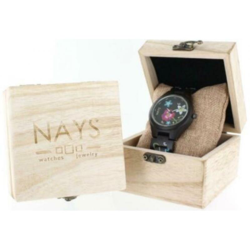 NAYS - Houten Unisex Horloge - Flower Power - Ø 43mm -99EU
