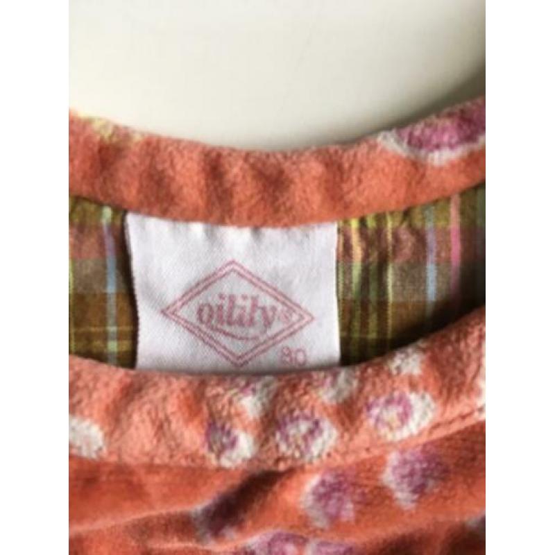 Vintage Oilily jurk van rood met roze velours maat 80