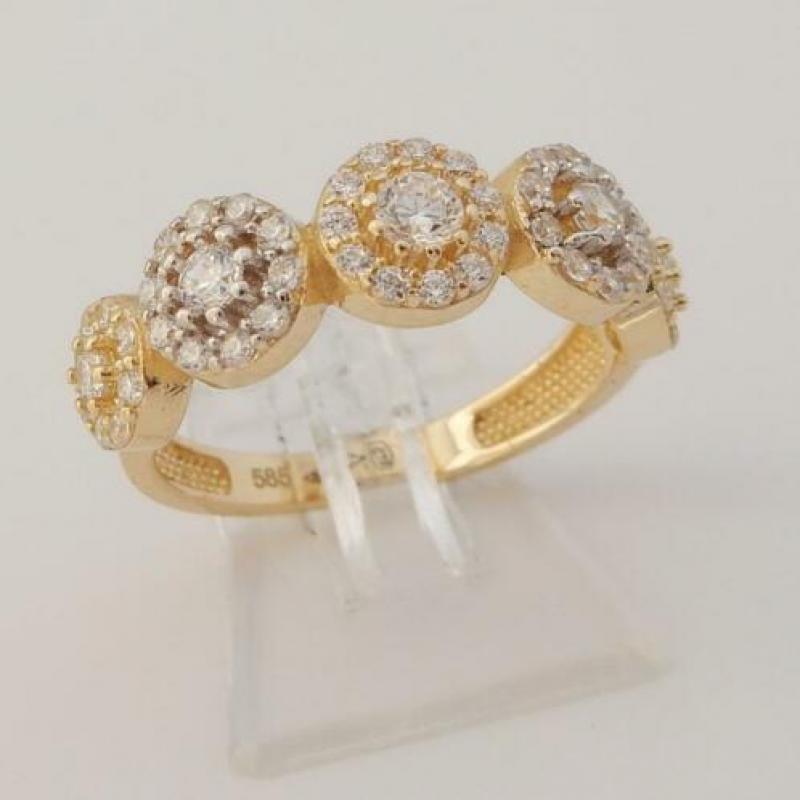 Prachtige 14 karaat Gouden Bicolor Ring Zirconia's M 17.5