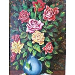Groot schilderij, Rozen, A. van Beysterveldt, slechts€ 25,=
