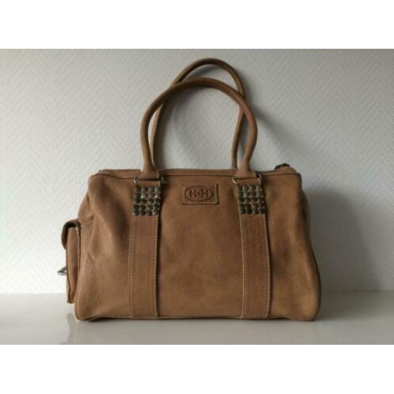Stoere leren H&H tas, nieuw. Kleur: camel/lichtbruin.