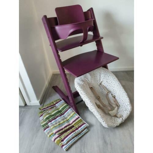 Stokke Tripp Trapp aubergine met babyset, newbornset, hoezen