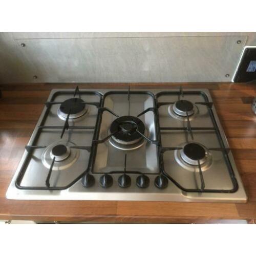 Gaskookplaat, RVS, inbouw, 5 pits, 68,5 cm breed, IGNIS