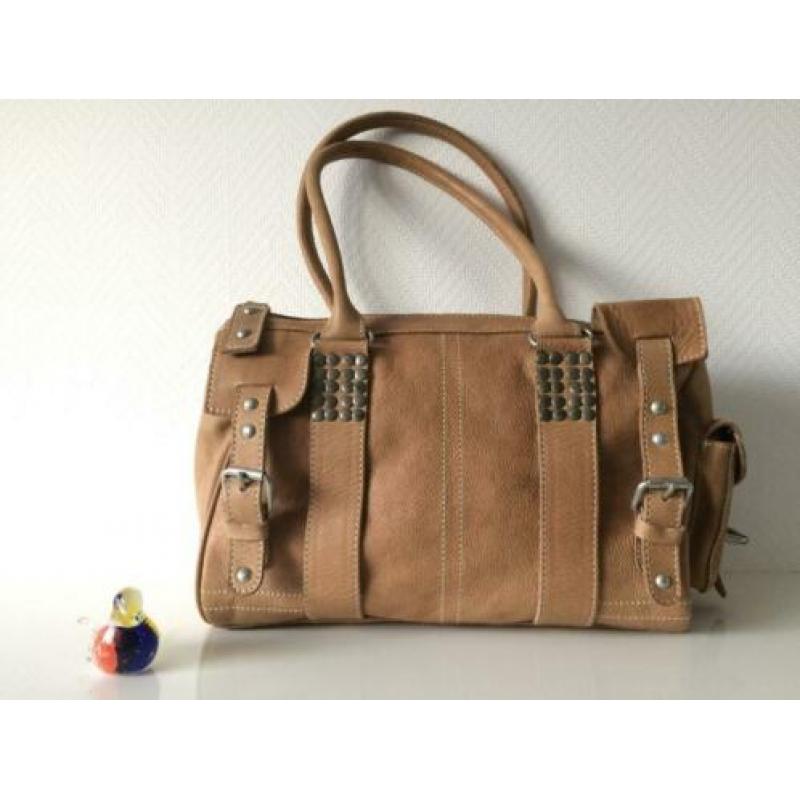 Stoere leren H&H tas, nieuw. Kleur: camel/lichtbruin.