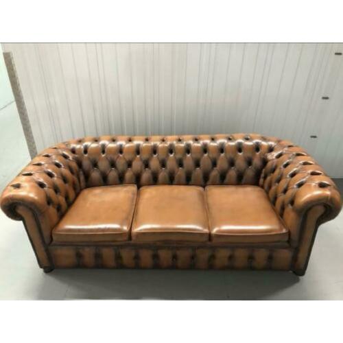Chesterfield originele leren zitbank cognac gratis levering!