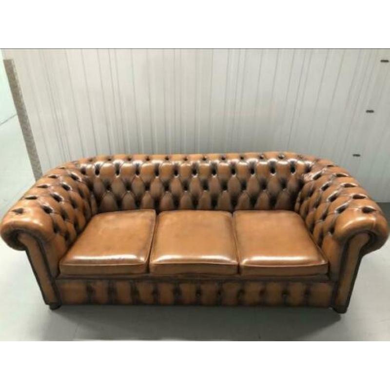 Chesterfield originele leren zitbank cognac gratis levering!