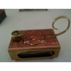 antiek kopere/zilver lucifers houder