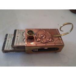 antiek kopere/zilver lucifers houder