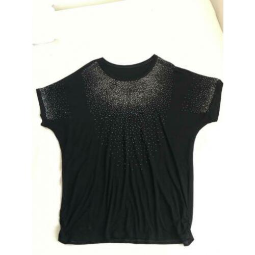 Zwarte tuniek T-shirt met Bling strass oversized XXXL