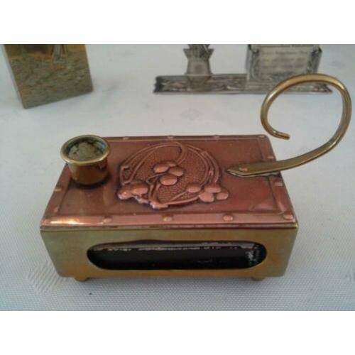 antiek kopere/zilver lucifers houder