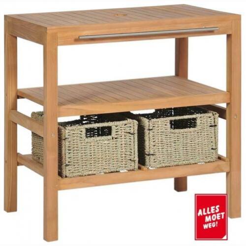 Nieuwe Wastafelkast teakhout met manden Op=Op!