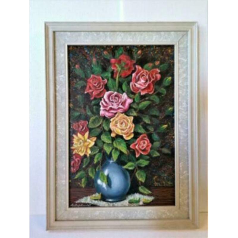 Groot schilderij, Rozen, A. van Beysterveldt, slechts€ 25,=
