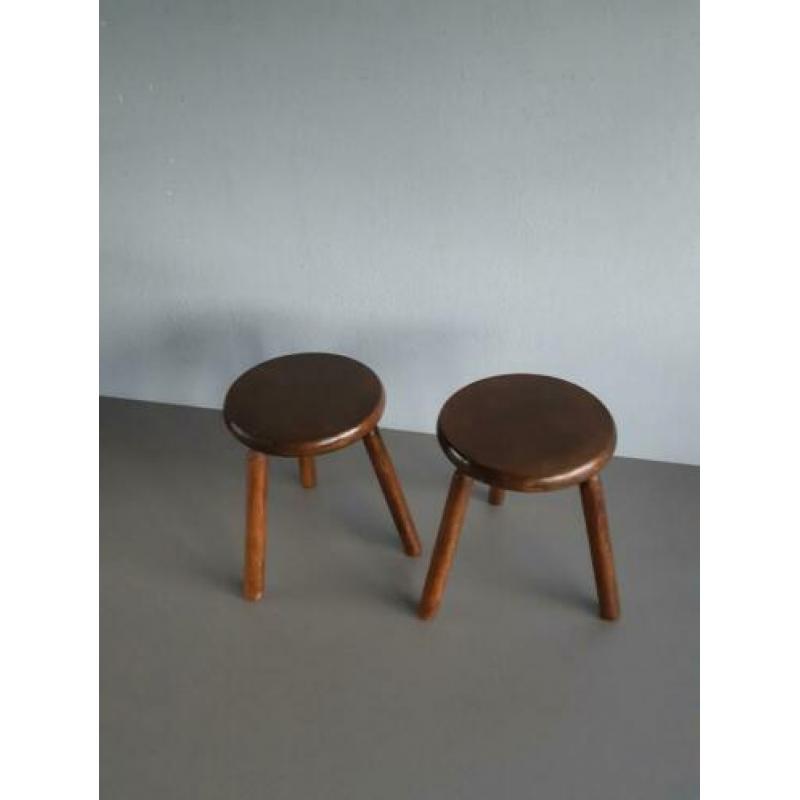 Retro vintage jaren '60/'70 houten plantentafeltjes/krukjes.