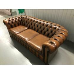 Chesterfield originele leren zitbank cognac gratis levering!
