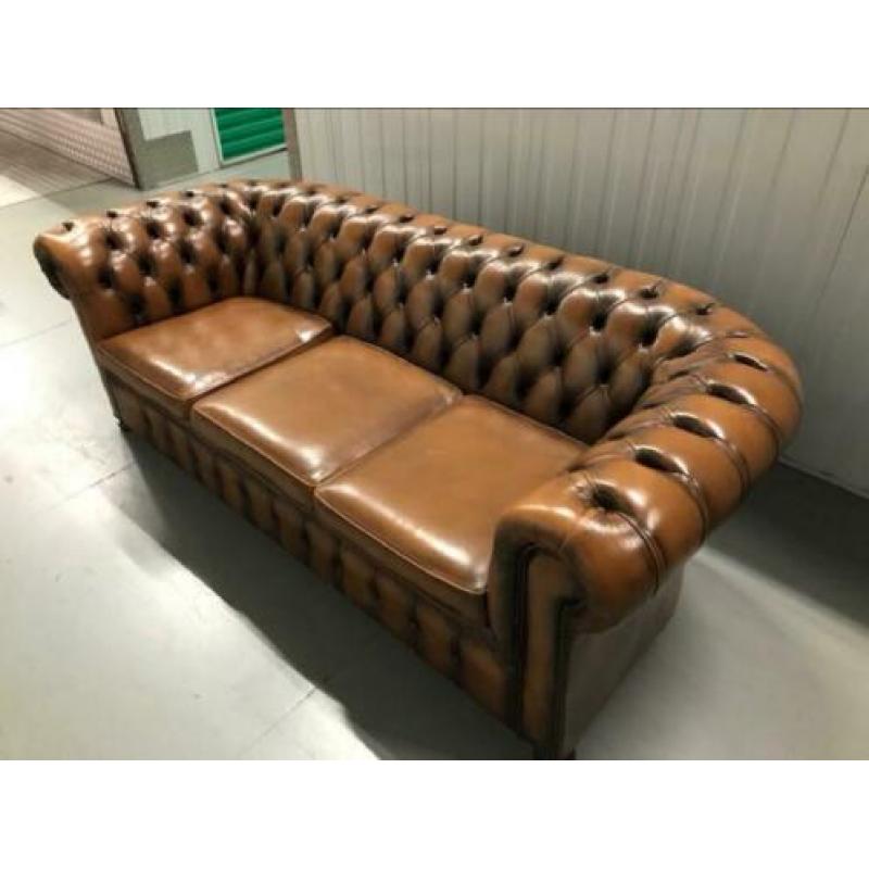 Chesterfield originele leren zitbank cognac gratis levering!