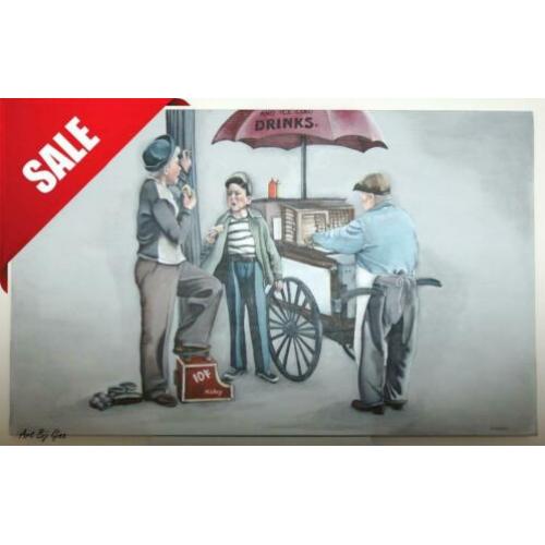 SALE! Frankfurter Frank, beschilderd oud houten paneel.