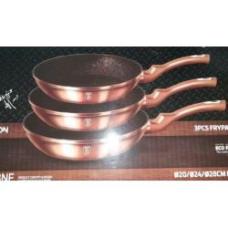 3 Koekenpannen. Metallic. Rosé goud. Nieuw