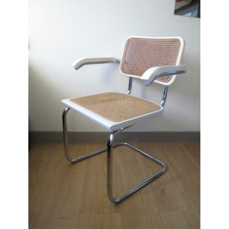 2x Vintage design Thonet stijl Cesca stoel wit met leuning
