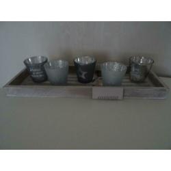 waxinelichthouder glas/hout