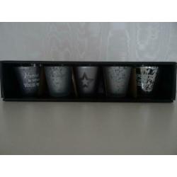 waxinelichthouder glas/hout
