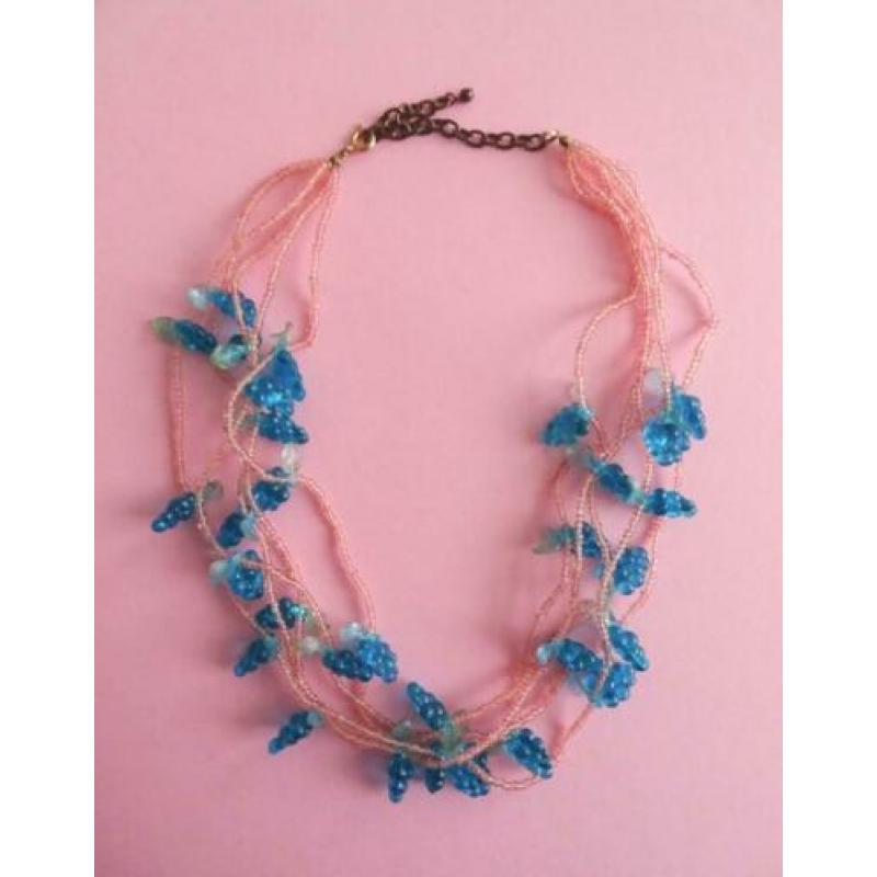 jwg Vintage 60s 70s Druiven fruit kralen ketting roze blauw