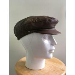 Vintage leren bruine pet S M 36 38 leer retro flatcap cap