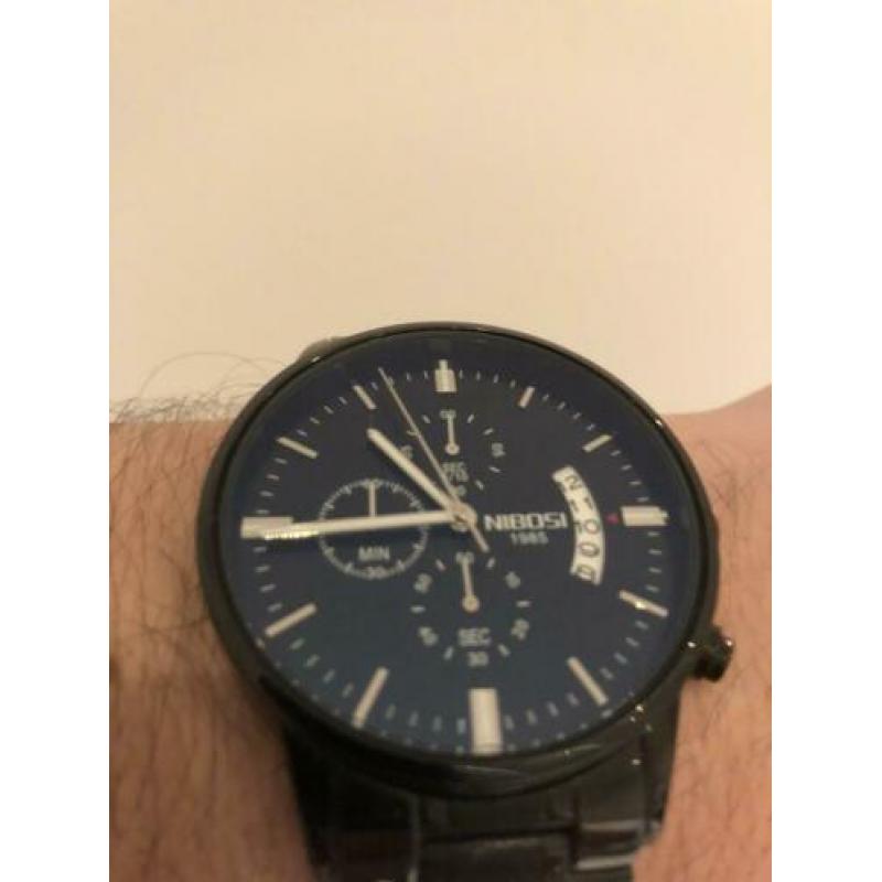 Zwart metaal schakels horloge van Nibosi