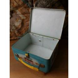 Mooi oud vintage koffertje uit Amerika van blik 17-22 cm.