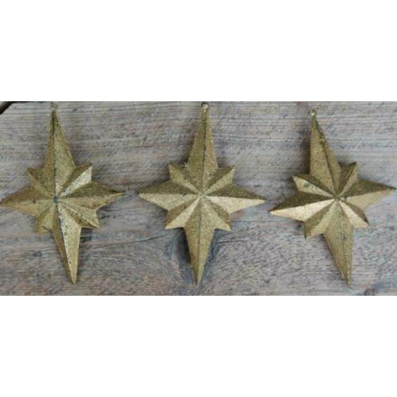 7 Goudkleurige kerstballen (sterren)