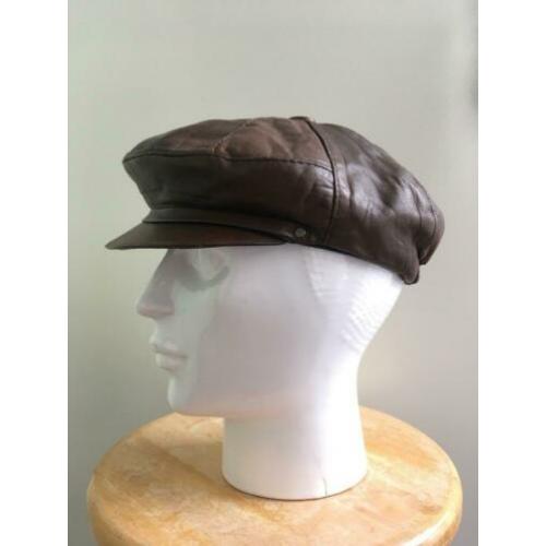 Vintage leren bruine pet S M 36 38 leer retro flatcap cap
