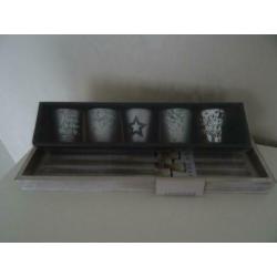 waxinelichthouder glas/hout