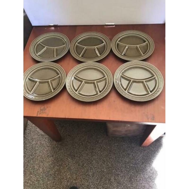 Vintage retro fondueborden, 6 stuks zo uit oma’s keuken