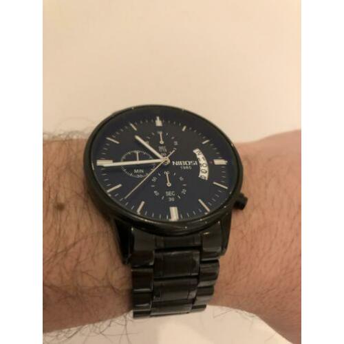 Zwart metaal schakels horloge van Nibosi