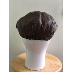 Vintage leren bruine pet S M 36 38 leer retro flatcap cap