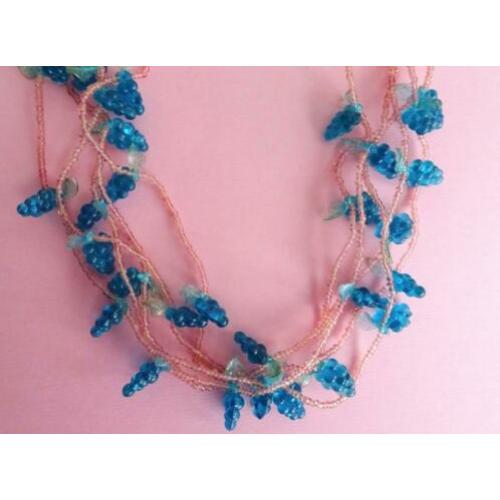 jwg Vintage 60s 70s Druiven fruit kralen ketting roze blauw