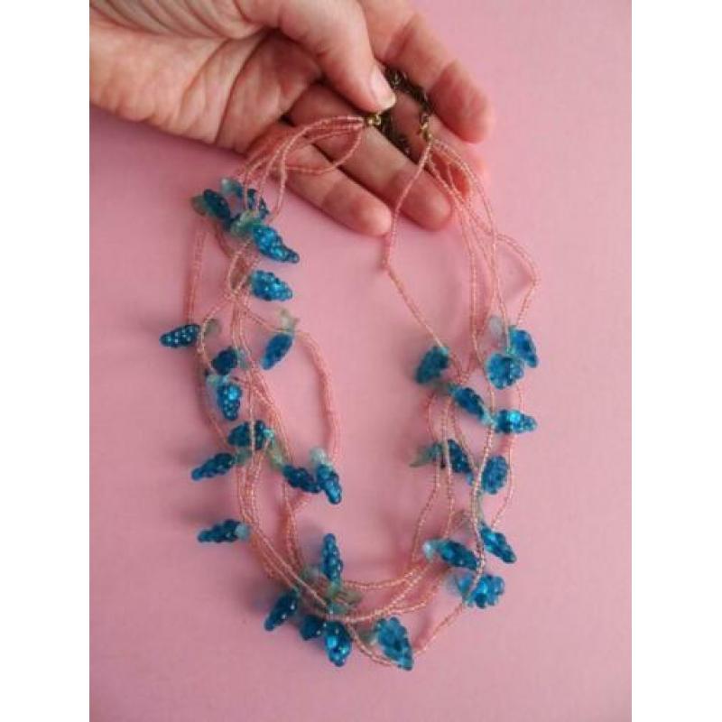 jwg Vintage 60s 70s Druiven fruit kralen ketting roze blauw